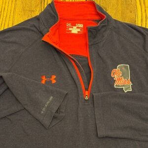 Under Armour Ole Miss Rebels 1/4 Zip Sweater Mens XL Blue Collegiate  Pullover